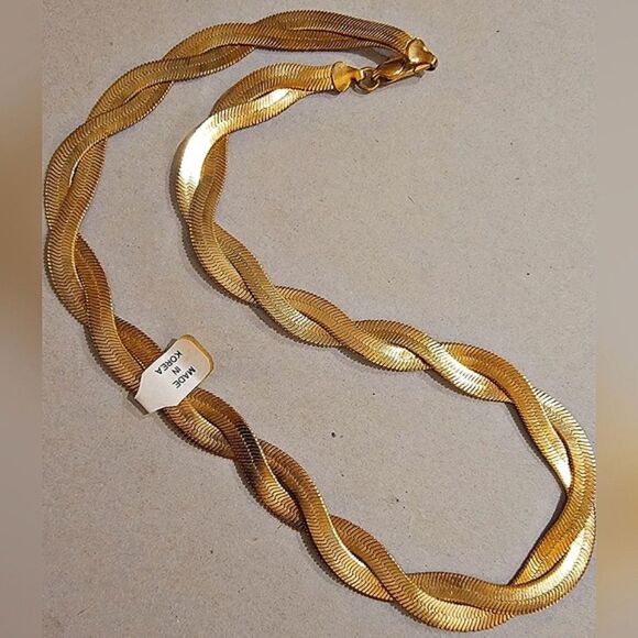 #Vintage Gold Tone #Herringbone Double Twist Layered Choker Necklace Never Worn - Picture 1 of 8